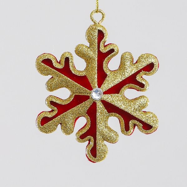 10cm Round S/Flake Dec Gold/Red