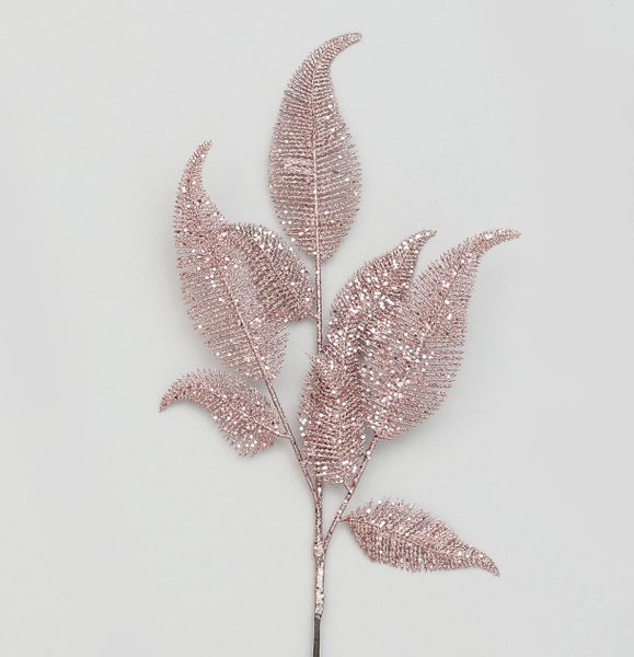 66cm Glitter Leaf x9 Rose Gold