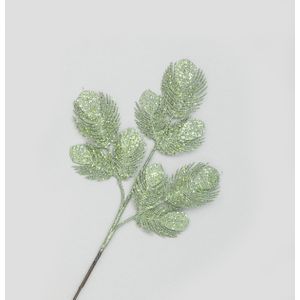 66cm Glitter Leaf x9 Lt Green