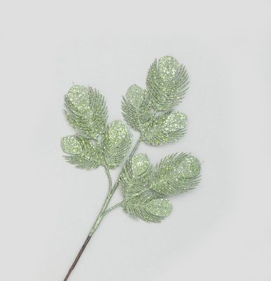66cm Glitter Leaf x9 Lt Green