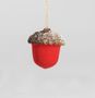 18cm Frosted Acorn w/Fabric Red