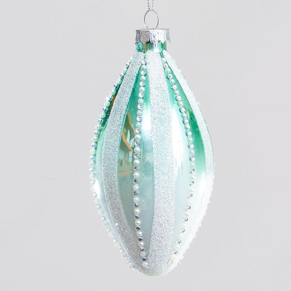 8cm Glass Bead/Glitter Drop Mint