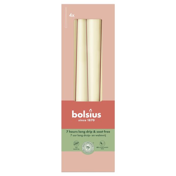 Bolsius Essentials Tapered Candle - 245 x 24mm  Box 4 - Soft Pearl 