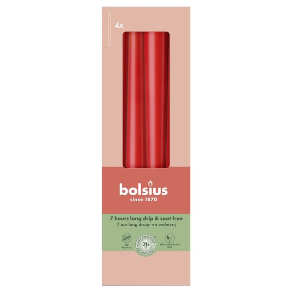 Bolsius Essentials Tapered Candles - 245 x 24mm Box 4 - Delicate Red