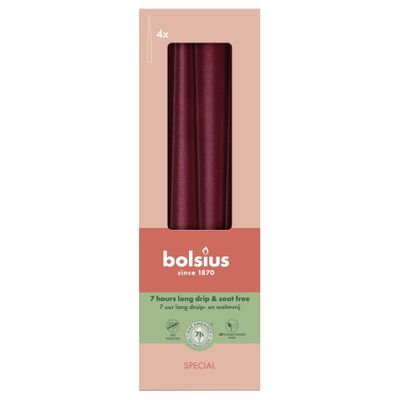 Bolsius Essentials Tapered Candles - 245 x 24mm - Special - Box 4 - Metallic Red