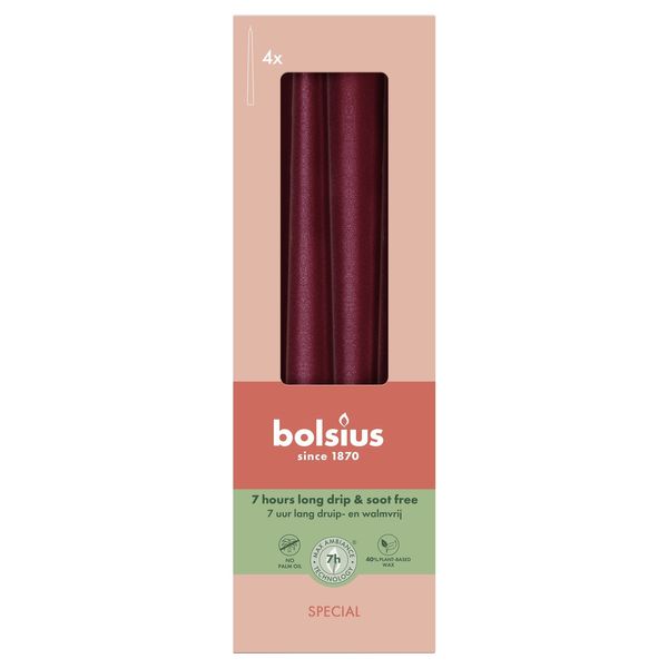 Bolsius Essentials Tapered Candles - 245 x 24mm - Special - Box 4 - Metallic Red