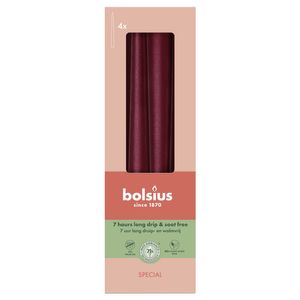 Bolsius Essentials Tapered Candles - 245 x 24mm - Special - Box 4 - Metallic Red