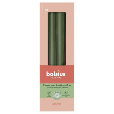 Bolsius Essentials Tapered Candles -245 x 24mm - Special - Box 4 - Metallic Gree