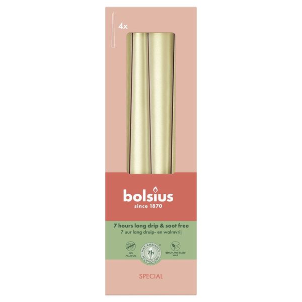 Bolsius Essentials Tapered Candles-245 x 24mm Special-Box 4- Met White Silver