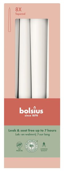 Bolsius Essentials Tapered Candles 245 x 24mm- Box 8 - Cloudy White