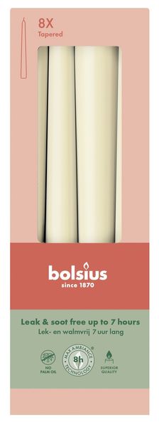 Bolsius Essentials Tapered Candles 245 x 24mm- Box 8 - Soft Pearl