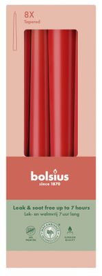 Bolsius Essentials Tapered Candles 245 x 24mm- Box 8 -Delicate Red