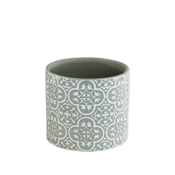 Patterened Grey/White Ceramic Pot 10.5cm