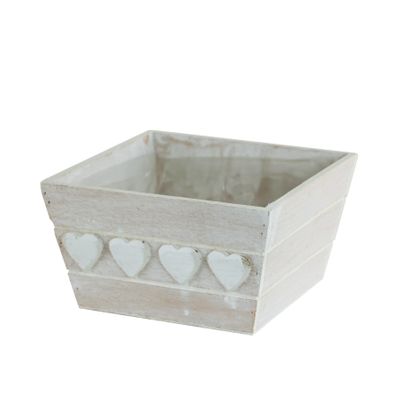 Wooden Heart Planter Small WhiteWash