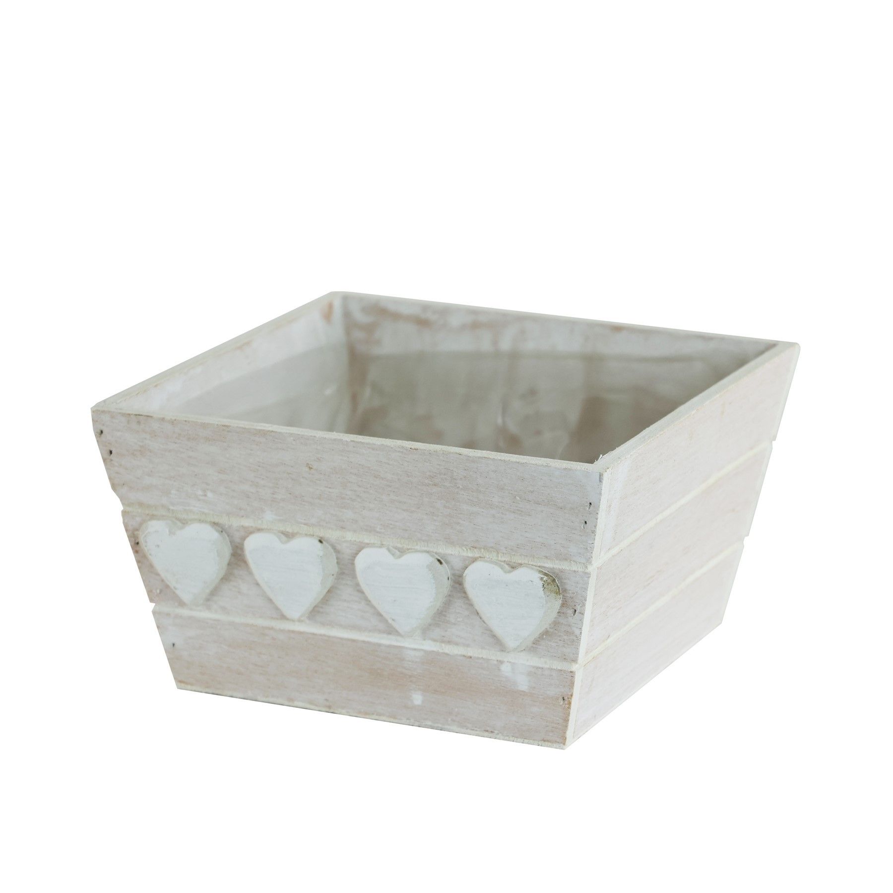 Wooden Heart Planter Small WhiteWash