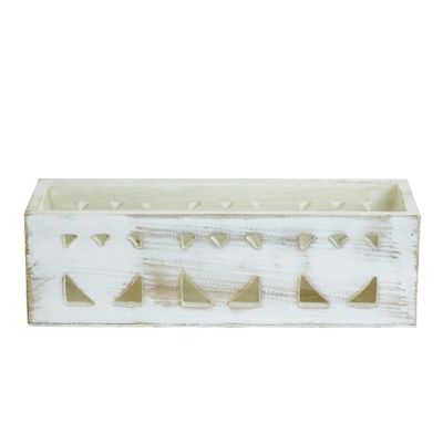 Wooden Planter 3 cut out heart White