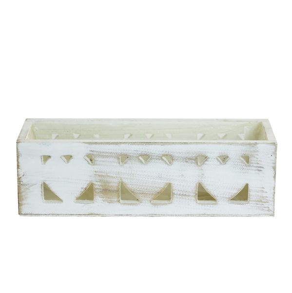 Wooden Planter 3 cut out heart White