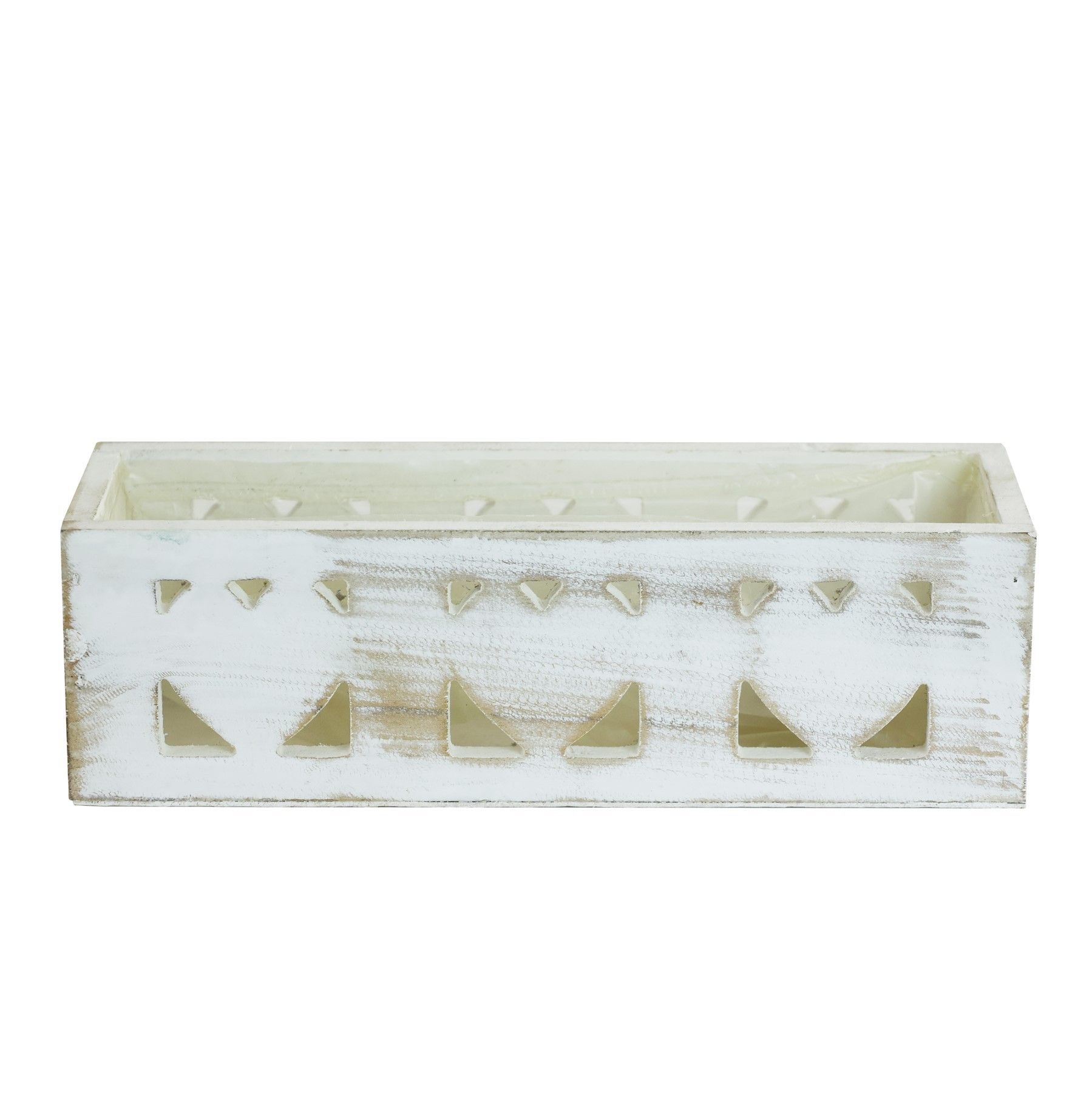 Wooden Planter 3 cut out heart White