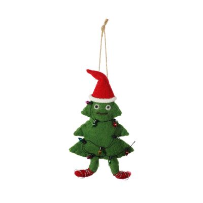 Felt Christmas Tree with String Lights Hanging Decoration - H16.5cm