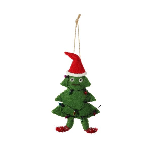 Felt Christmas Tree with String Lights Hanging Decoration - H16.5cm