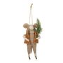 Felt Skating Mouse holding a Spruce Sprig Hanging Decoration - H13cm