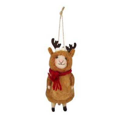 Felt Mouse in a Reindeer Costume Hanging Decoration - H12cm