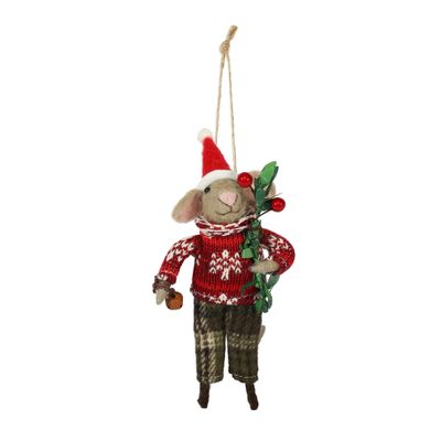 Felt Mouse in a Xmas Jumper Hanging Decoration - H13cm