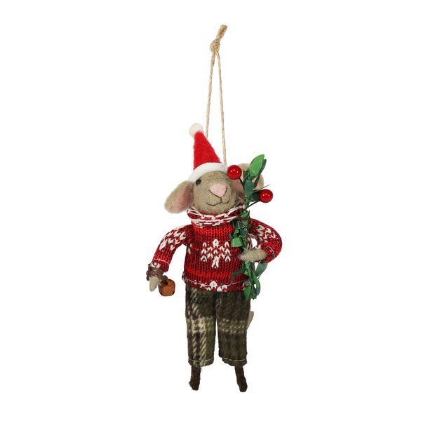 Felt Mouse in a Xmas Jumper Hanging Decoration - H13cm