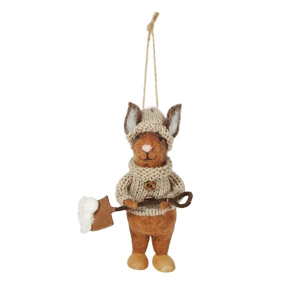 Felt Winter Rabbit with Snow Shovel Hanging Decoration - H15cm