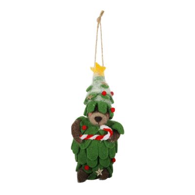 Felt Bear in a Xmas Tree Costume Hanging Decoration - H14cm