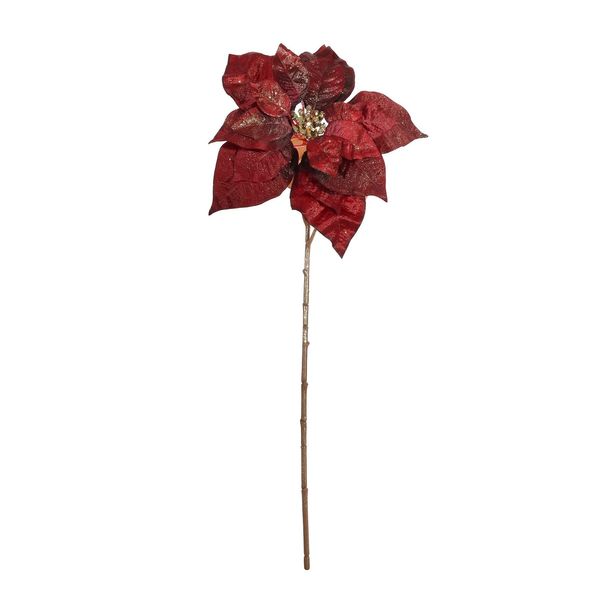 Poinsettia Stem - Red /Gold Glitter - 49cm