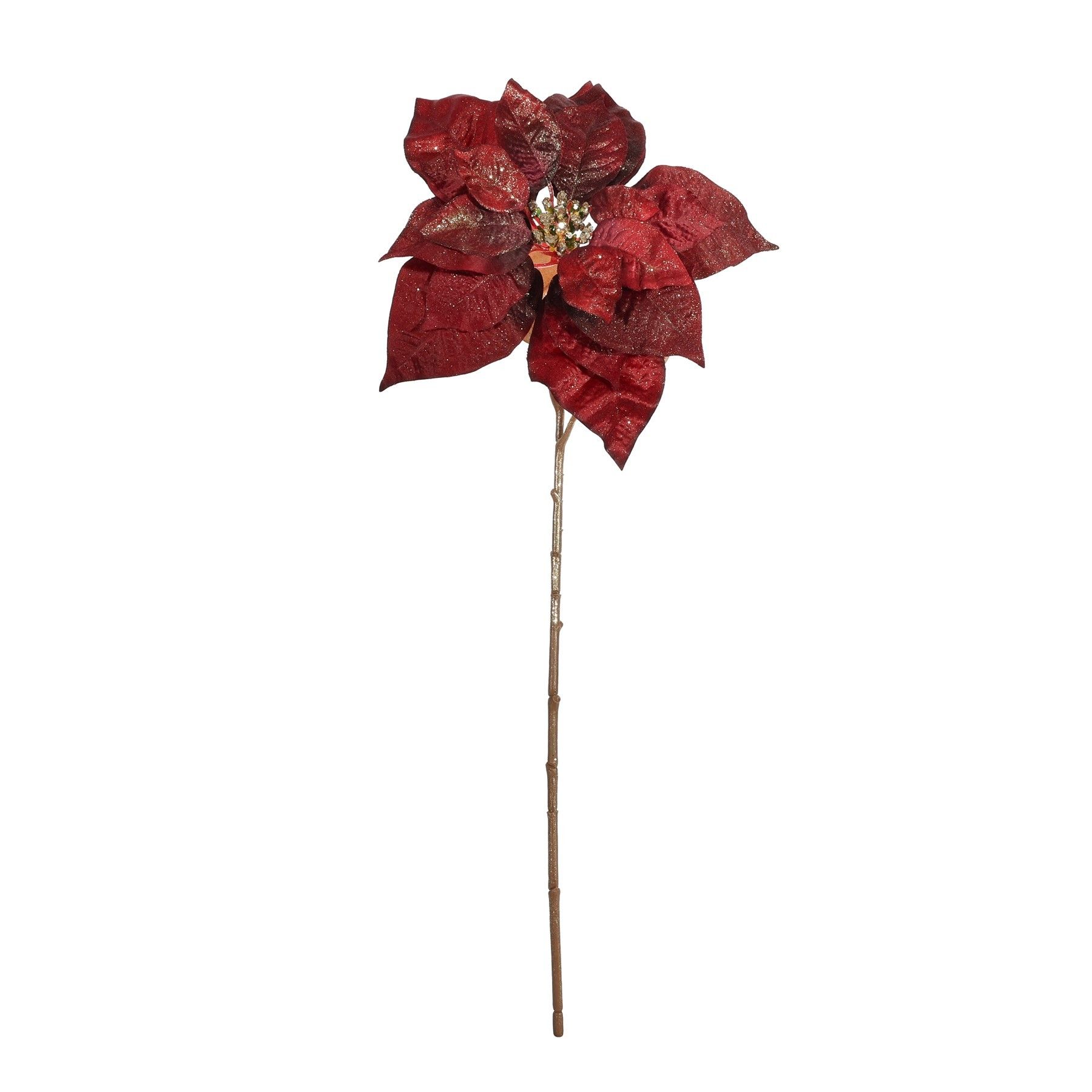 Poinsettia Stem - Red /Gold Glitter - 49cm