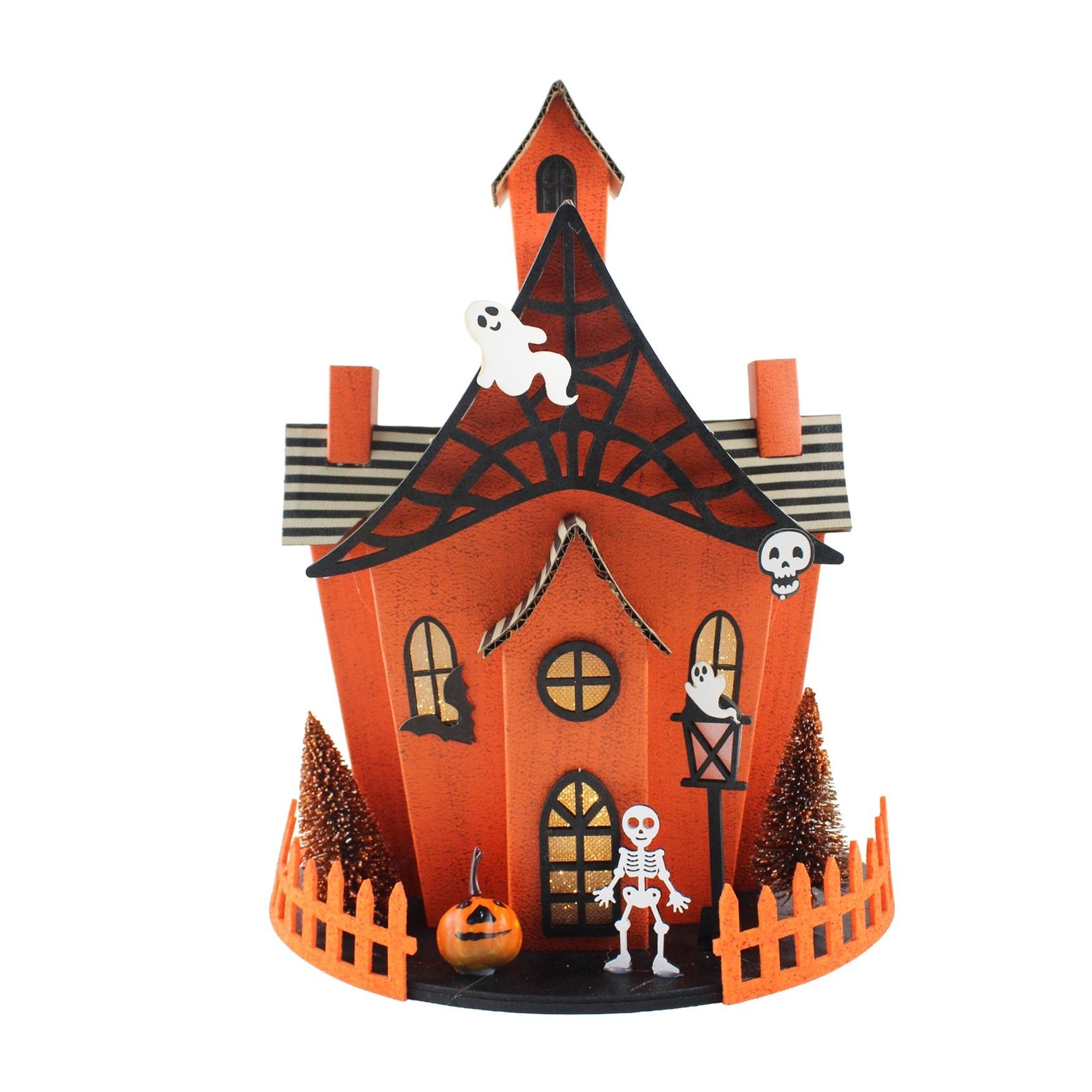 Haunted House Ornament- Orange/ Black - LED Multi Colour - H29cm