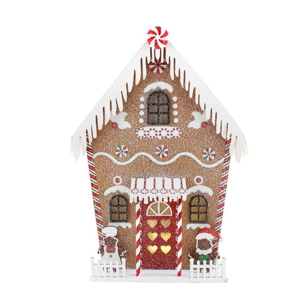Gingerbread House with Candy Detail Ornament - LED Warm White - H29cm