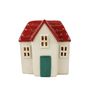 Stoneware House with Red Roof Ornament - LED Warm White - H13cm