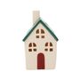 Stoneware House with Chimney /Green Roof Ornament - LED Warm White - H16cm