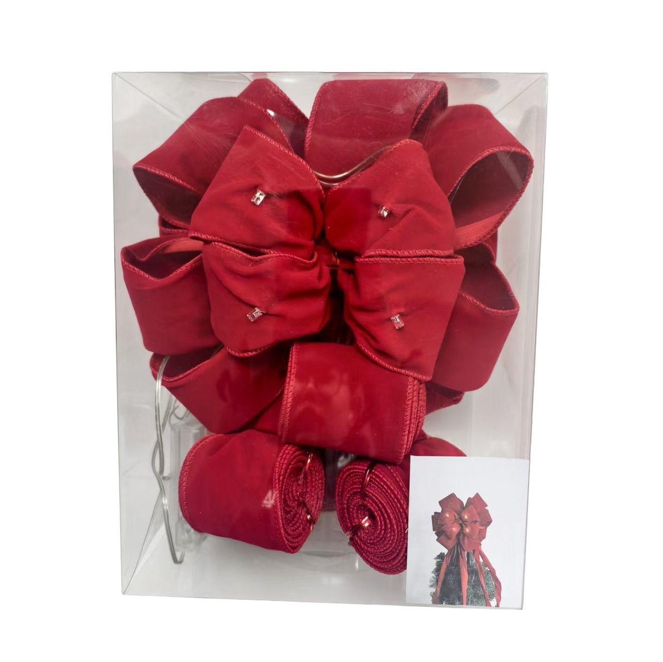 Red Bow Velvet Ribbon Tree Topper with Lights - 7ft