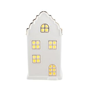 Ceramic House Ornament - White - LED Warm White - H15cm
