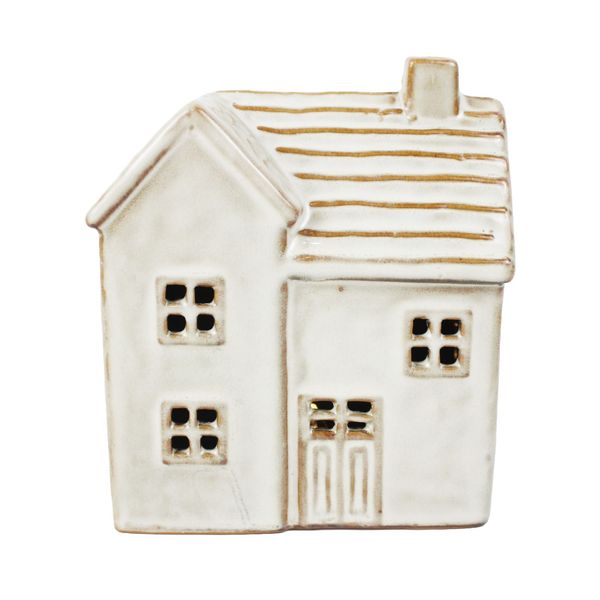 Stoneware Cottage Ornament - White - LED Warm White - H12cm