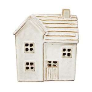 Stoneware Cottage Ornament - White - LED Warm White - H12cm