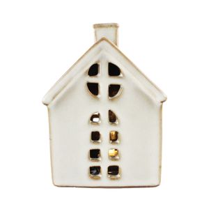 Stoneware House Ornament - Small - White - LED Warm White - H11cm