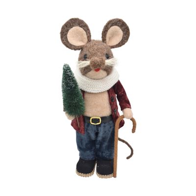 Mouse with Spruce & Walking Cane - H45cm