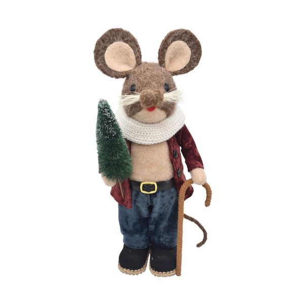 Mouse with Spruce & Walking Cane - H45cm