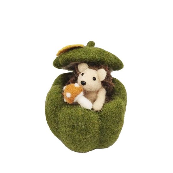 Hedgehog in a Green Pumpkin - H15cm