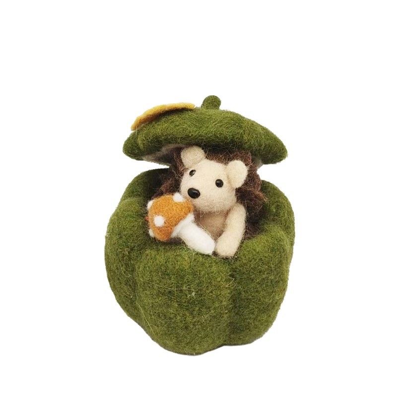 Hedgehog in a Green Pumpkin - H15cm