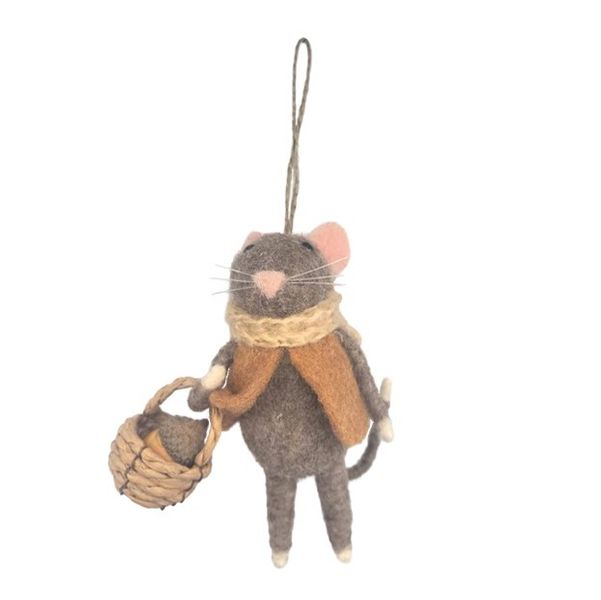 Mouse Holding a Basket Hanging Ornament - H13cm