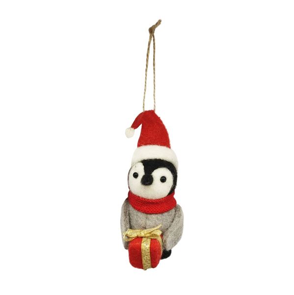 Penguin in a Santa Hat Hanging Decoration - H12cm