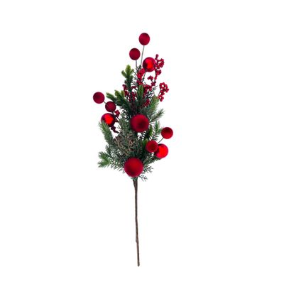Pine Spray with Red Balls & Berries - H65cm