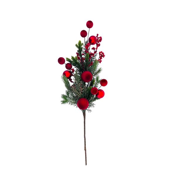 Pine Spray with Red Balls & Berries - H65cm