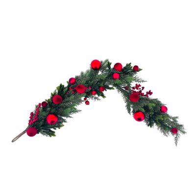 Pine Garland with Red Balls & Berries - 120cm